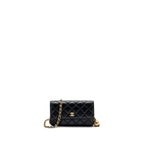 CHANEL PEARL CRUSH MINI FLAP WALLET WITH CHAIN LAMBSKIN BLACK GHW (MICROCHIP)