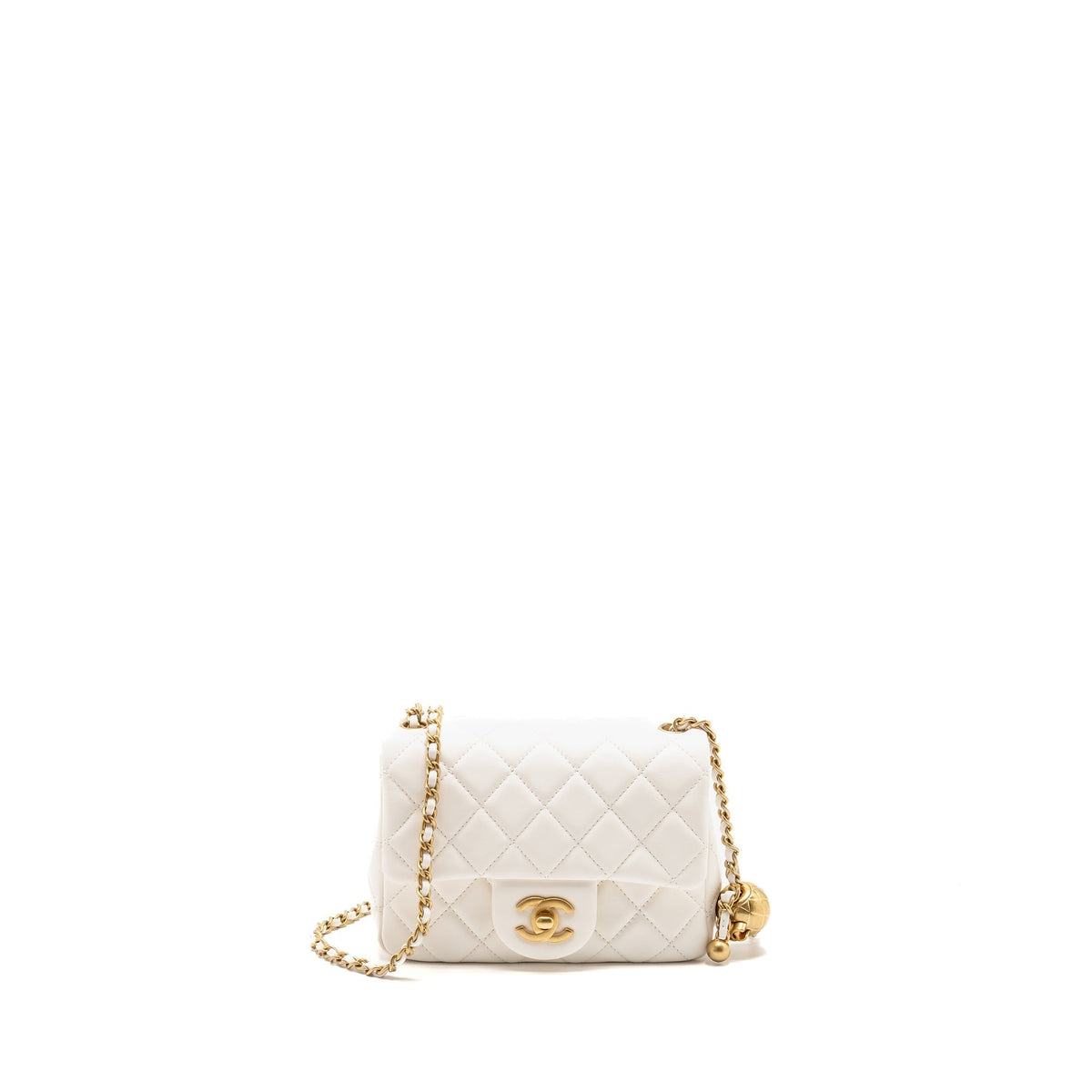CHANEL PEARL CRUSH MINI SQUARE LAMBSKIN WHITE GHW (MICROCHIP)