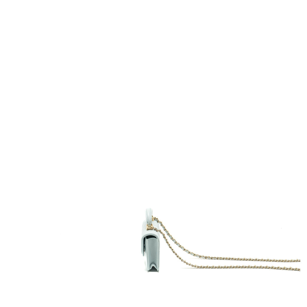 CHANEL TOP HANDLE MINI FLAP CLUTCH WITH CHAIN LAMBSKIN LIGHT BLUE LGHW