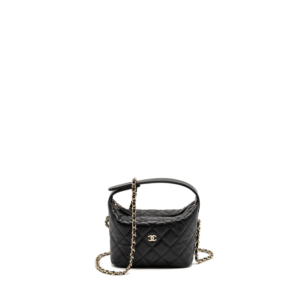 CHANEL QUILTED HOBO BAG CAVIAR BLACK GHW (MICROCHIP)