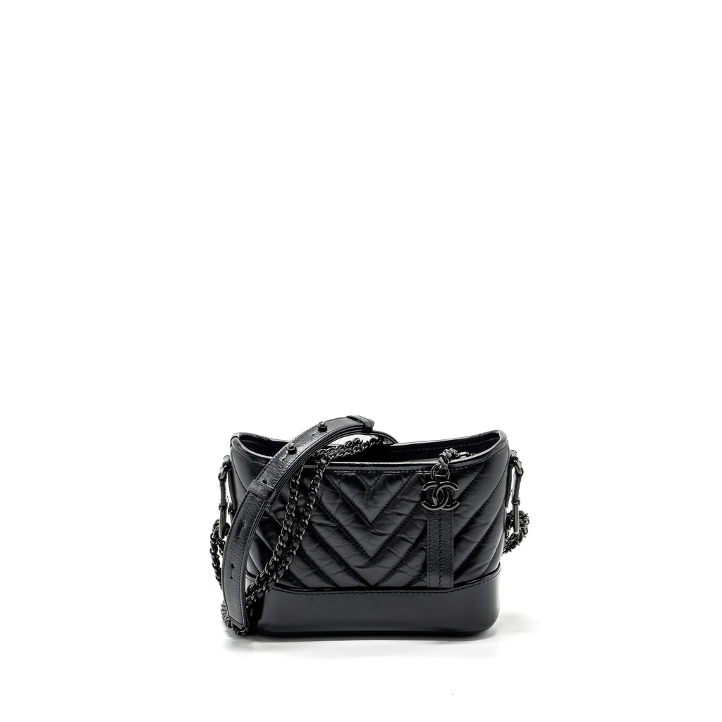 CHANEL SMALL GABRIELLE HOBO BAG CHEVRON AGED CALFSKIN SO BLACK