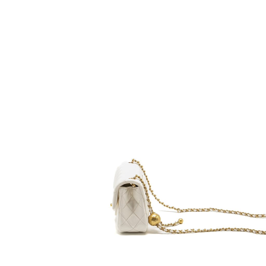 CHANEL PEARL CRUSH MINI RECTANGULAR FLAP BAG LAMBSKIN WHITE GHW (MICROCHIP)