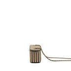 CHANEL LONG VANITY CASE BAG RAFFIA/CALFSKIN BLACK/BEIGE LGHW
