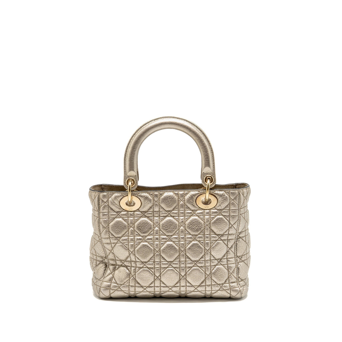 DIOR MEDIUM LADY DIOR CANNAGE CALFSKIN METALLIC GOLD LGHW