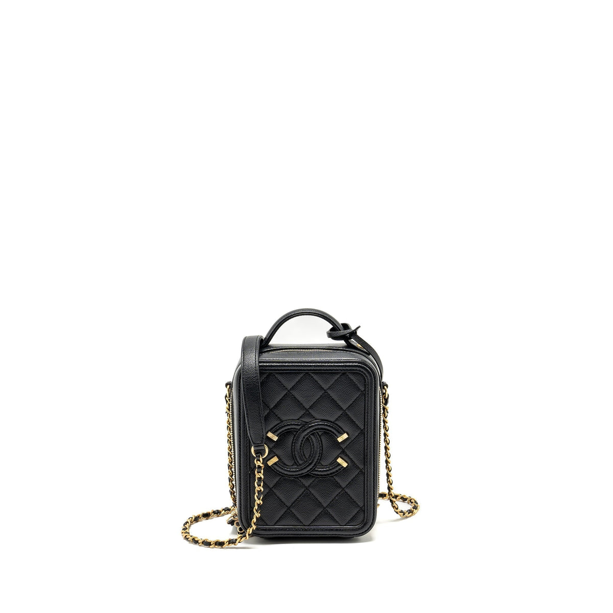 CHANEL FILIGREE VERTICAL VANITY CASE CAVIAR BLACK GHW