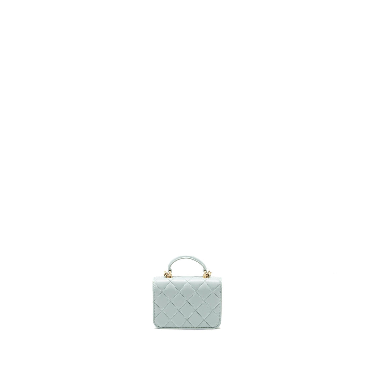 CHANEL TOP HANDLE MINI FLAP CLUTCH WITH CHAIN LAMBSKIN LIGHT BLUE LGHW
