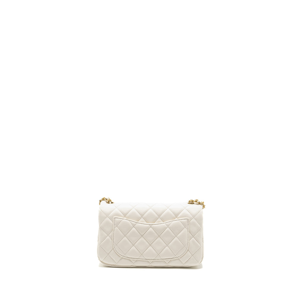CHANEL PEARL CRUSH MINI RECTANGULAR FLAP BAG LAMBSKIN WHITE GHW (MICROCHIP)