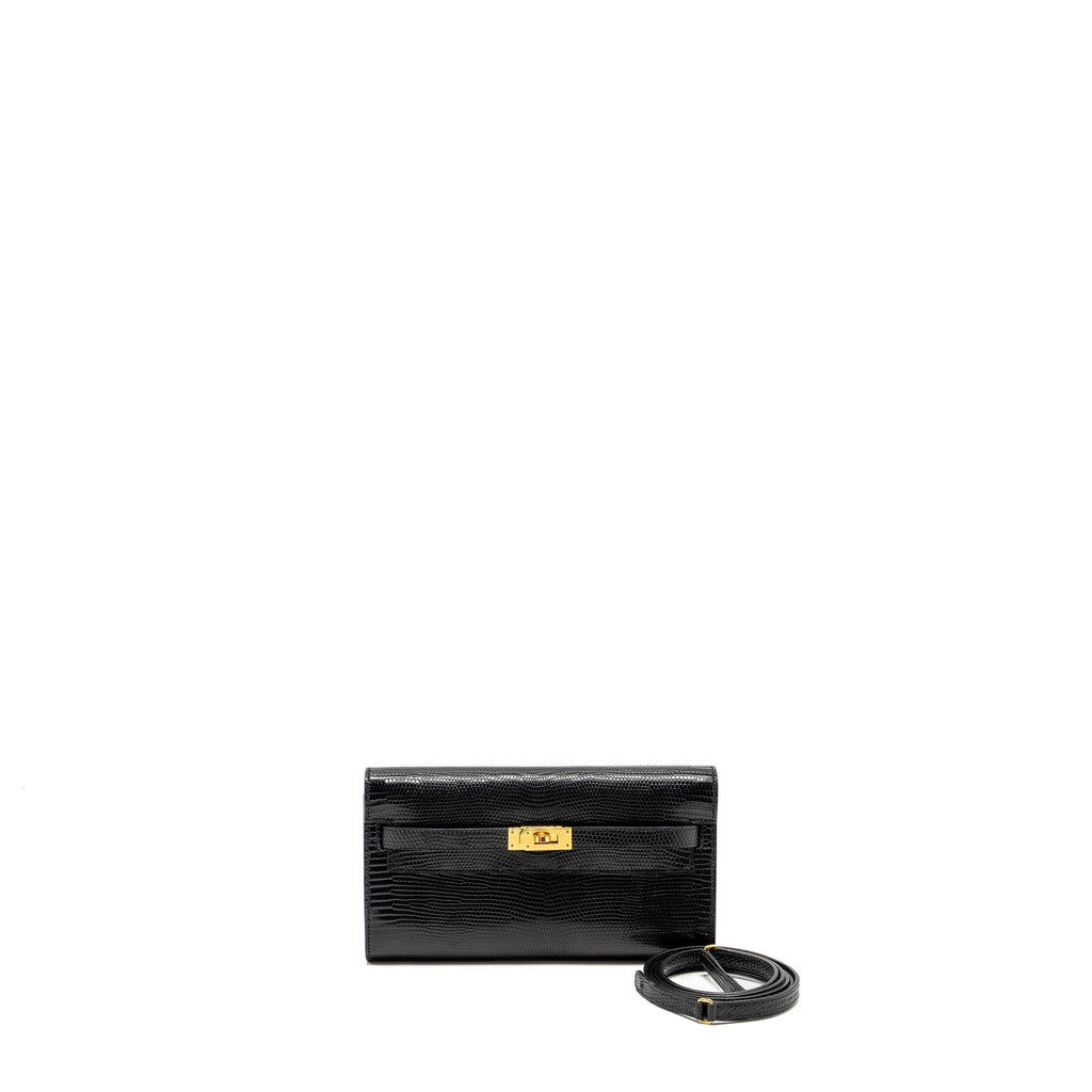 HERMES KELLY TO GO LIZARD NILOTICUS LISSE BLACK GHW
