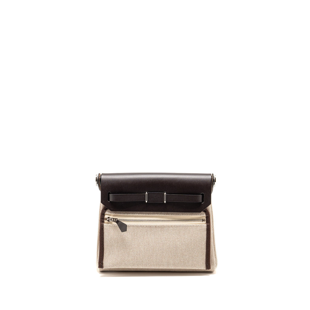 Hermes Herbag Mini Canvas/Hunter Leather Ecru-Beige/Ebene SHW