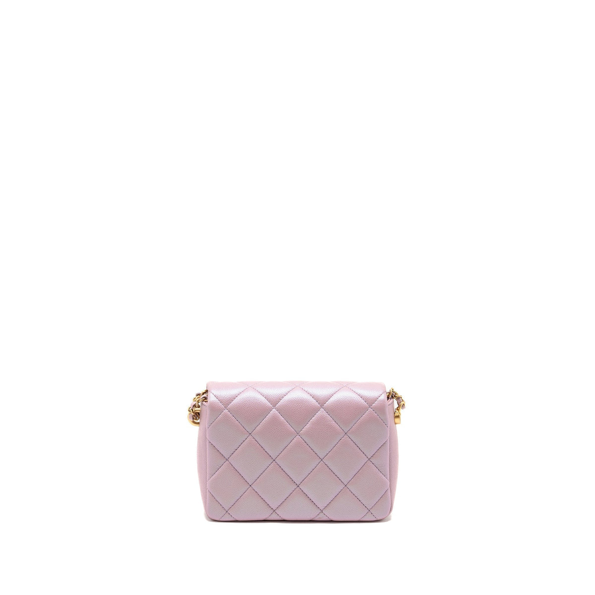 CHANEL 21K MY PERFECT MINI FLAP BAG CAVIAR IRIDESCENT PINK GHW (MICROCHIP)