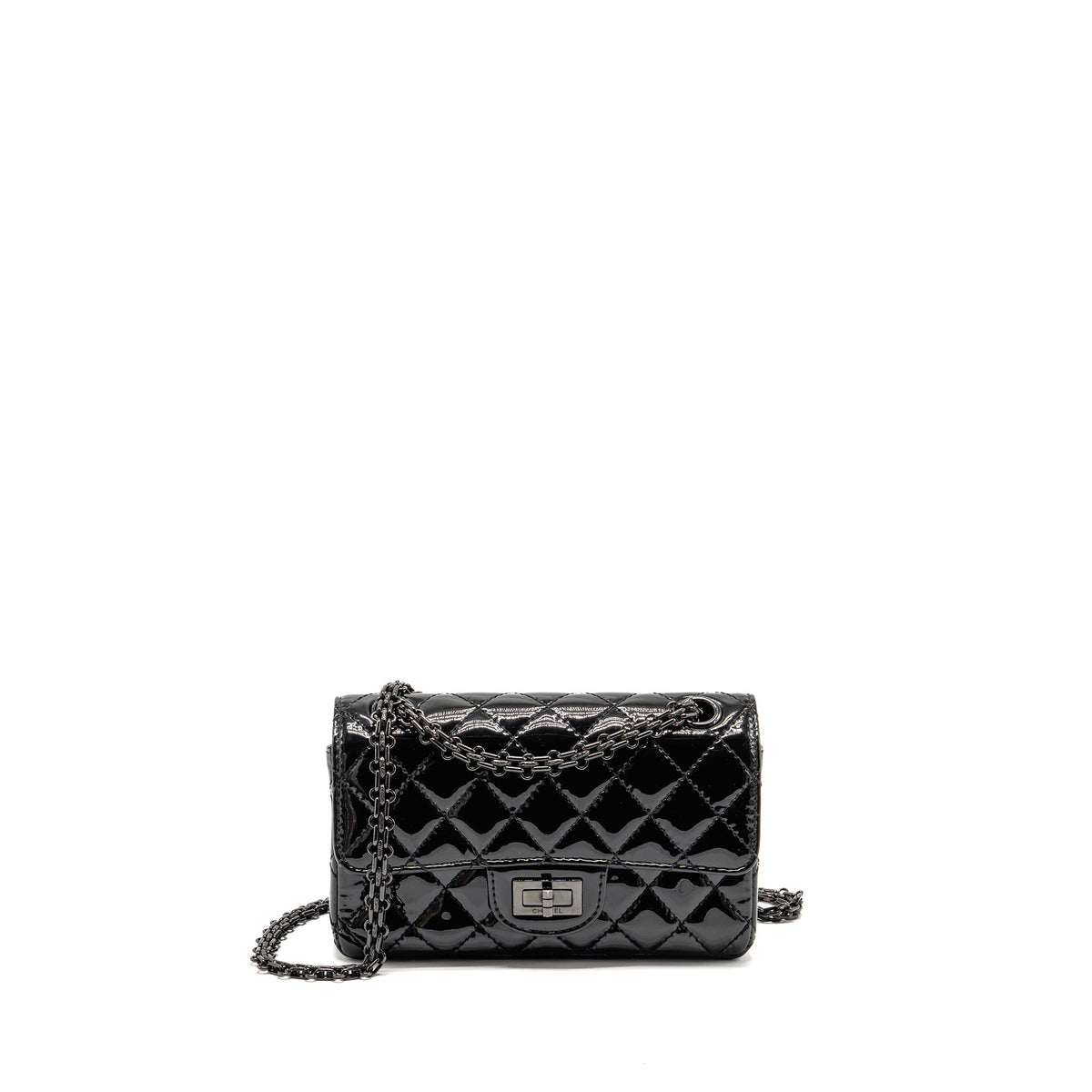 CHANEL MINI 2.55 REISSUE PATENT SO BLACK