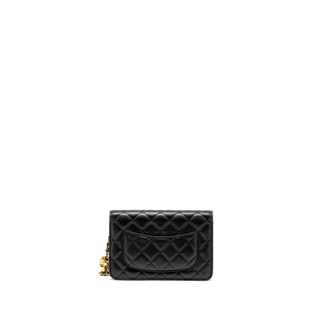 CHANEL PEARL CRUSH WALLET ON CHAIN LAMBSKIN BLACK GHW (MICROCHIP)