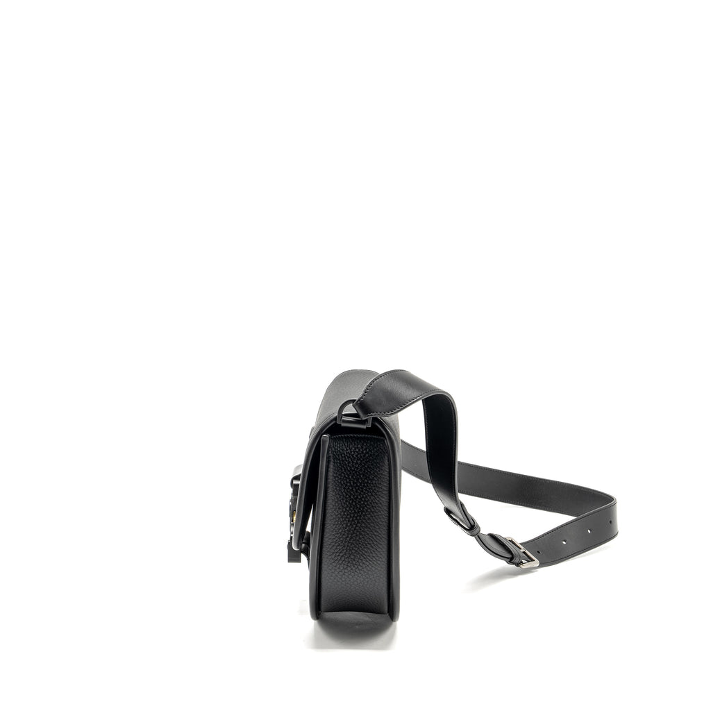DIOR LARGE GALLOP BAG WITH STRAP GRAINED SMOOTH CALFSKIN BLACK SILVER/GOLD HARDWARE