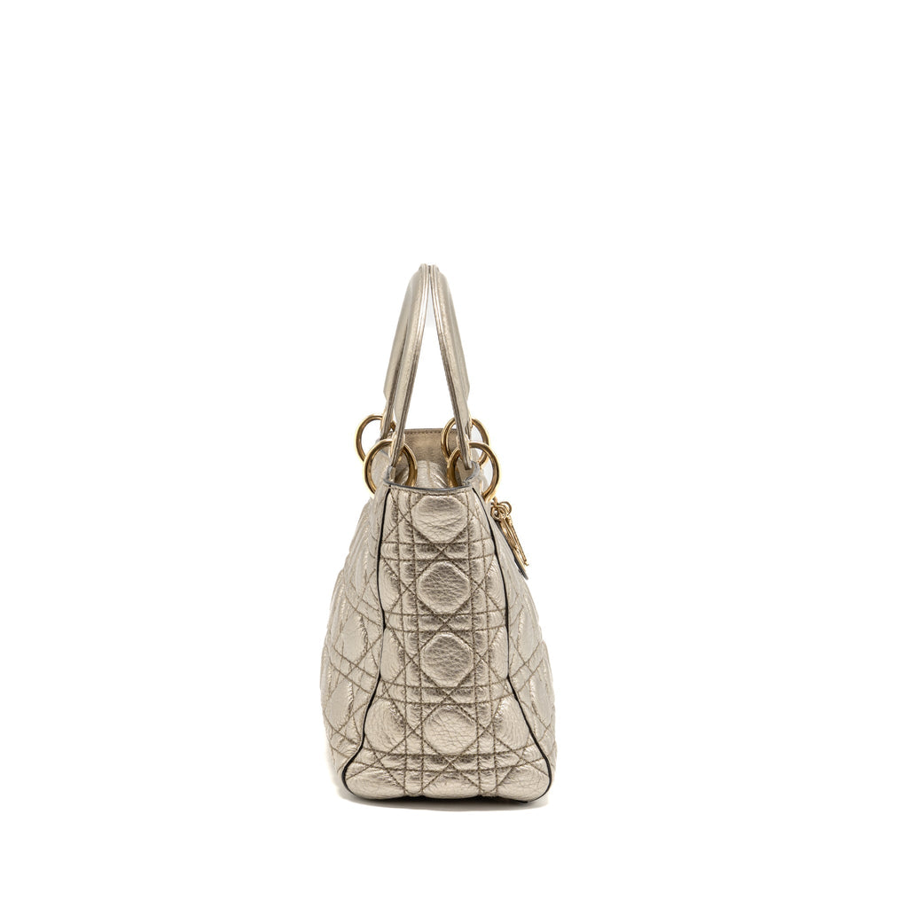 DIOR MEDIUM LADY DIOR CANNAGE CALFSKIN METALLIC GOLD LGHW