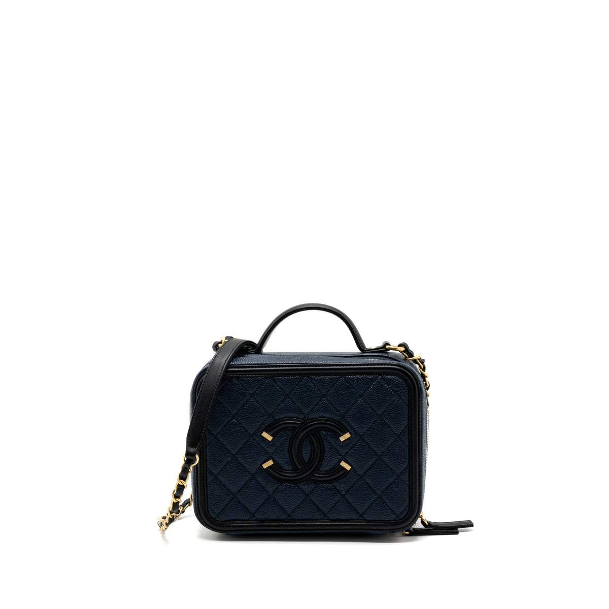 CHANEL FILIGREE CAMERA BAG CAVIAR DARK BLUE/ BLACK GHW