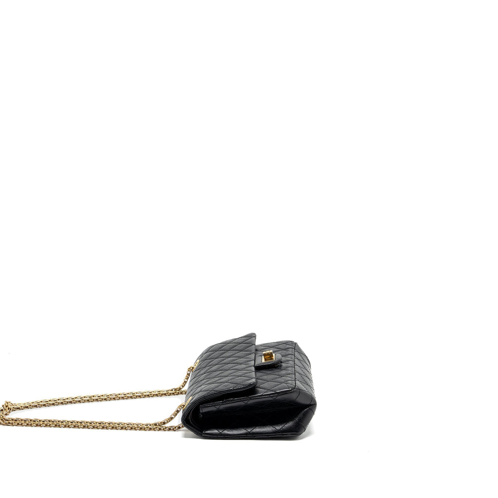 CHANEL SMALL 2.55 REISSUE DOUBLE FLAP BAG AGED CALFSKIN BLACK GHW