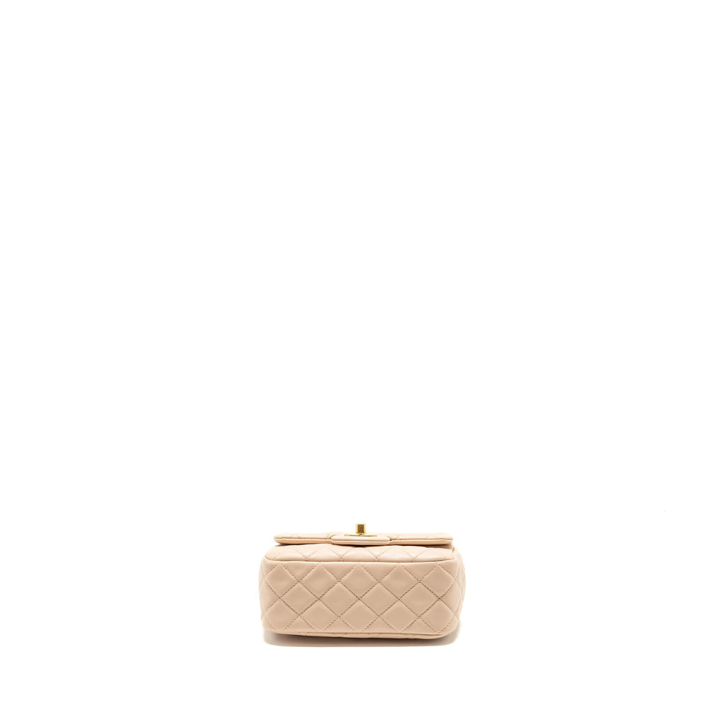 CHANEL PEARL CRUSH MINI SQUARE FLAP BAG LAMBSKIN LIGHT BEIGE GHW (MICROCHIP)