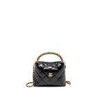 CHANEL 24B TWIST CHAIN TOP HANDLE HOBO LUNCH BOX BAG LAMBSKIN BLACK GHW (MICROCHIP)