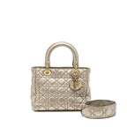 DIOR MEDIUM LADY DIOR CANNAGE CALFSKIN METALLIC GOLD LGHW