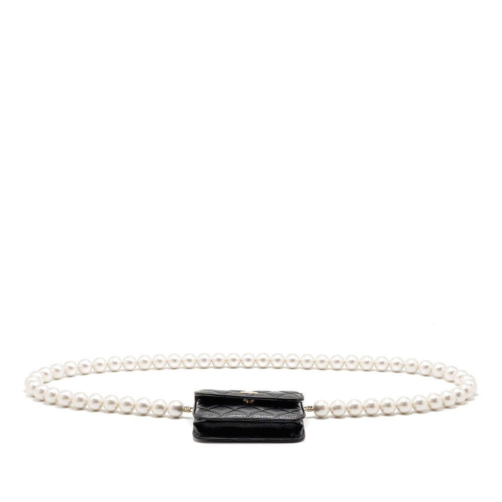 CHANEL MAXI PEARL CLUTCH WITH CHAIN LAMBSKIN BLACK LGHW