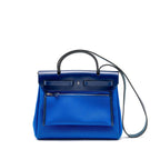 HERMES HERBAG 31 ZIP BAG CANVAS/HUNTER LEATHER BLEU BILLARD/BLEU SAPHIR SHW