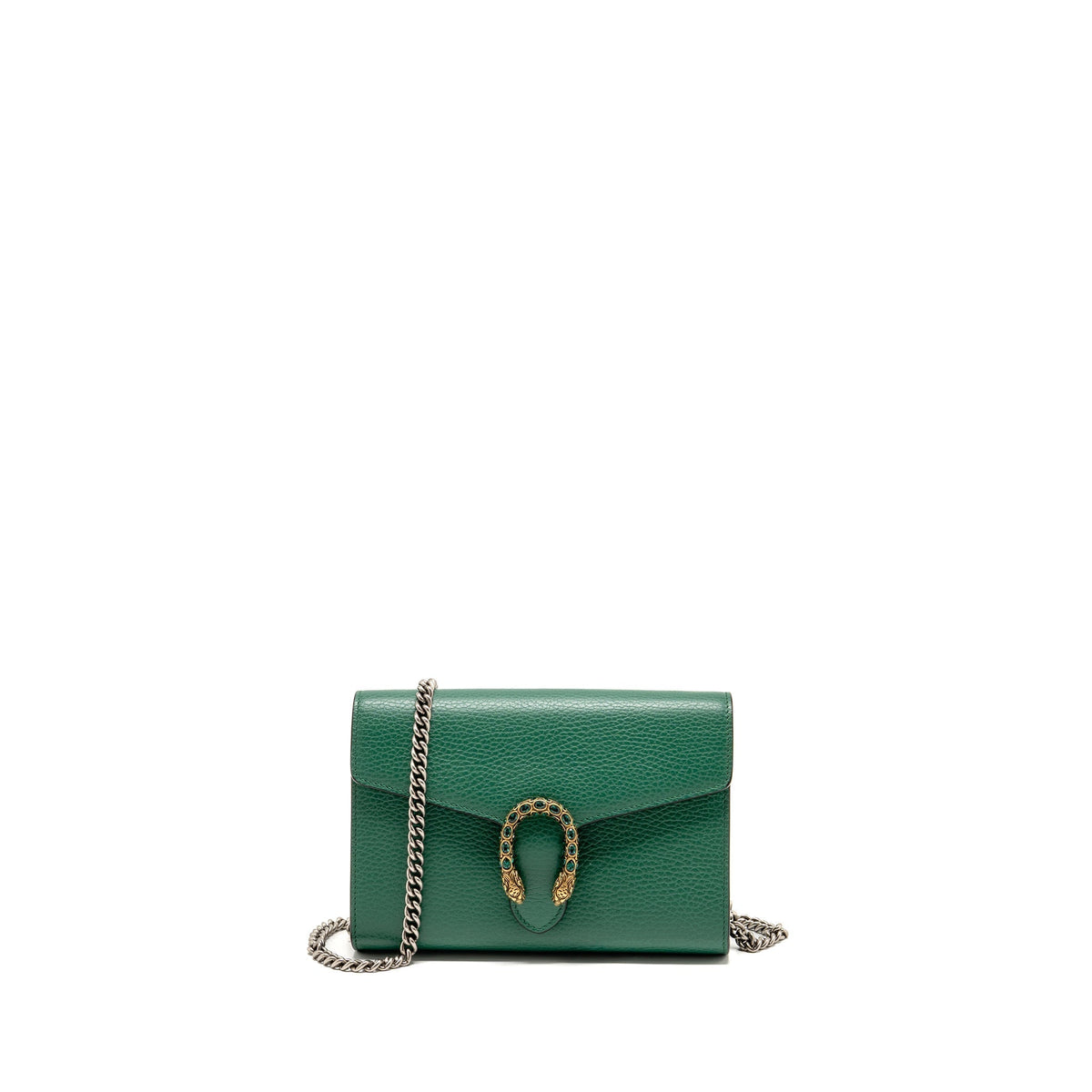 GUCCI MINI DIONYSUS WALLET ON CHAIN CALFSKIN GREEN MULTICOLOUR HARDWARE