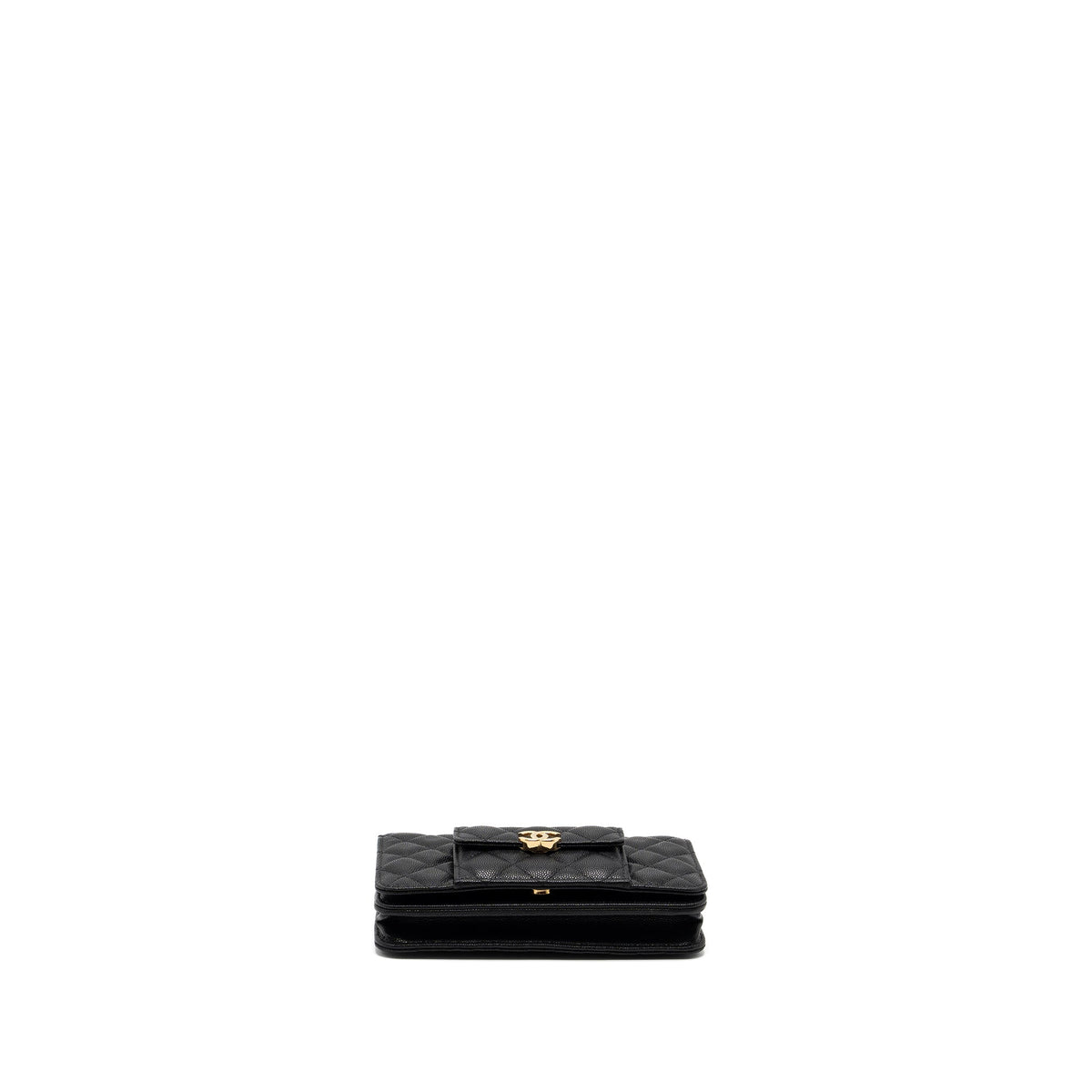 CHANEL WALLET ON CHAIN WITH POCKET BLACK CAVIAR GHW (MICROCHIP)