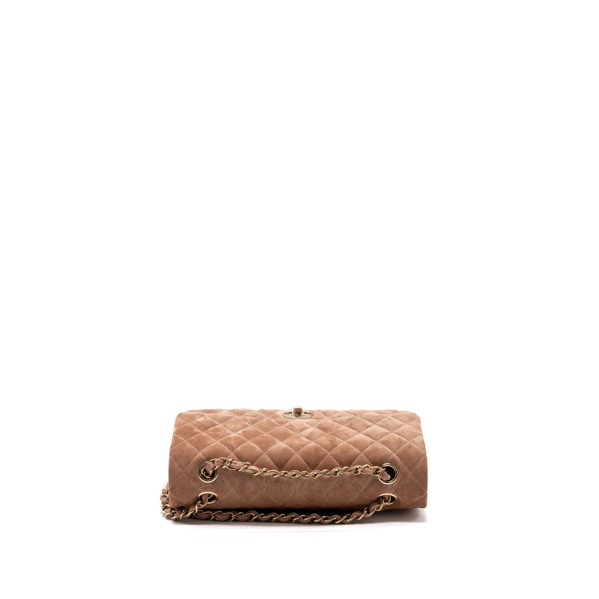CHANEL MEDIUM CLASSIC DOUBLE FLAP BAG SUEDE LEATHER LIGHT BROWN LGHW (MICROCHIP )