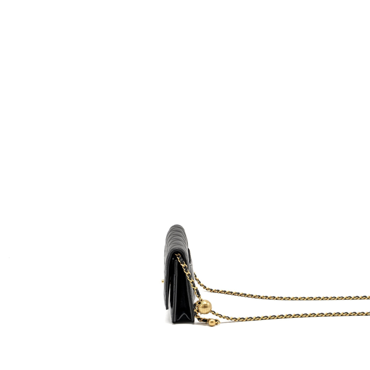 CHANEL PEARL CRUSH WALLET ON CHAIN LAMBSKIN BLACK GHW (MICROCHIP)
