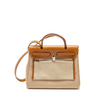 HERMES HERBAG 31 ZIP BAG CANVAS / HUNTER ECRU BEIGE / NATURAL SABLE SHW