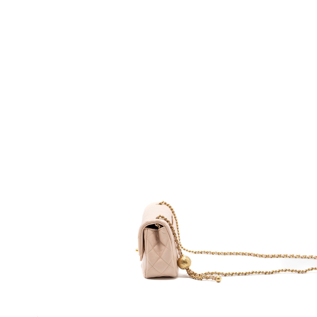 CHANEL PEARL CRUSH MINI RECTANGULAR FLAP BAG LAMBSKIN LIGHT PINK GHW (MICROCHIP)