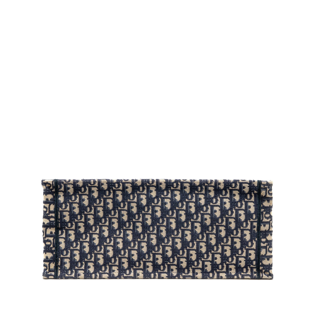 DIOR LARGE BOOK TOTE OBLIQUE EMBROIDERY ECRU/BLUE