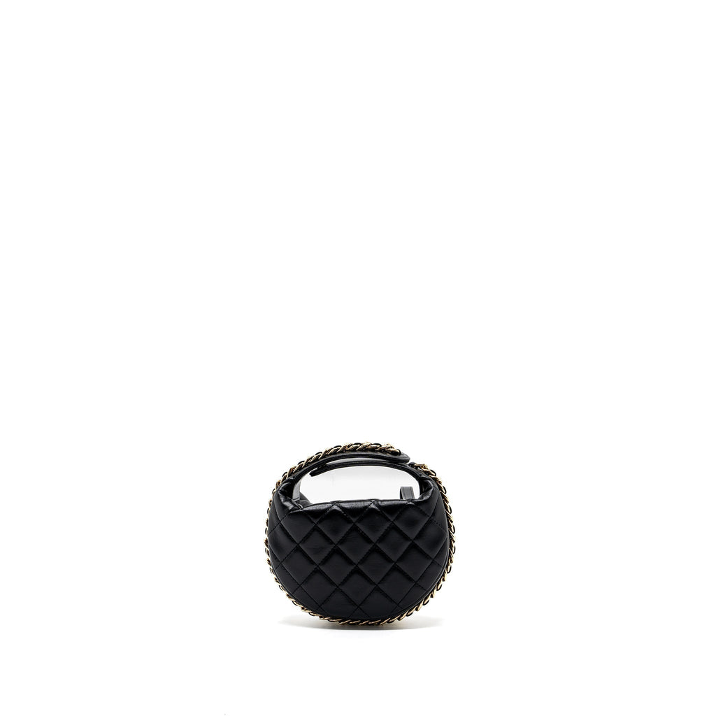 CHANEL 23C ROUND CLUTCH LAMBSKIN BLACK GHW (MICROCHIP)