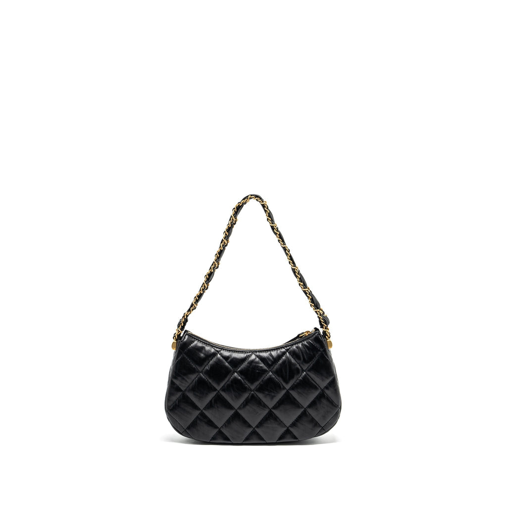 CHANEL 23K 19 HOBO SHOULDER BAG CALFSKIN BLACK GHW (MICROCHIP)