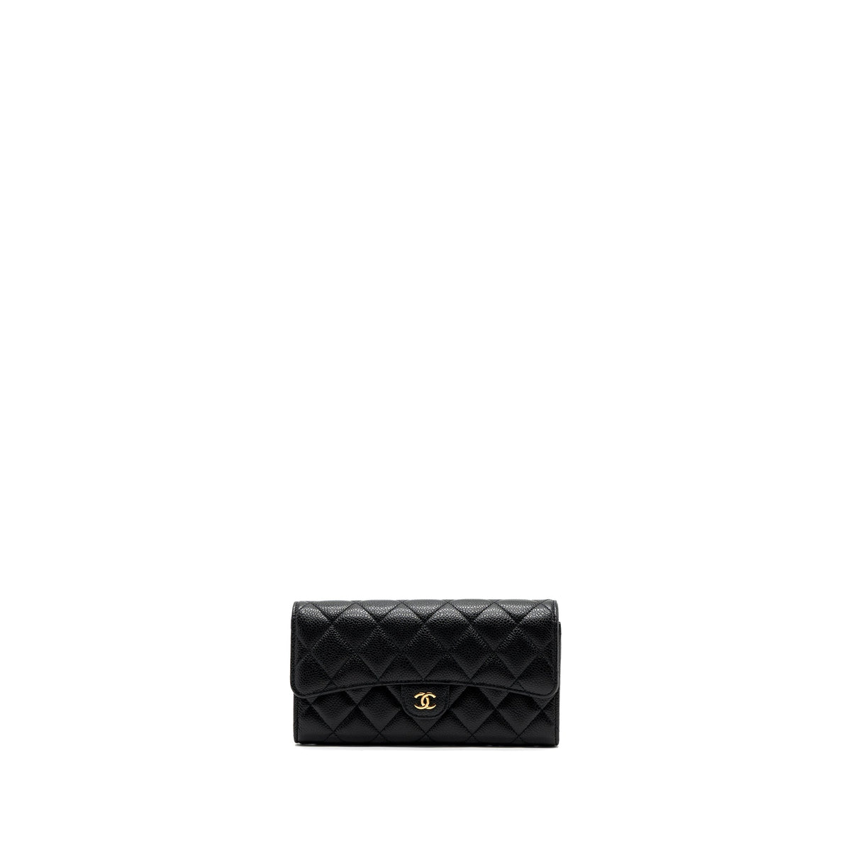 CHANEL CLASSIC LONG FLAP WALLET CAVIAR BLACK GHW