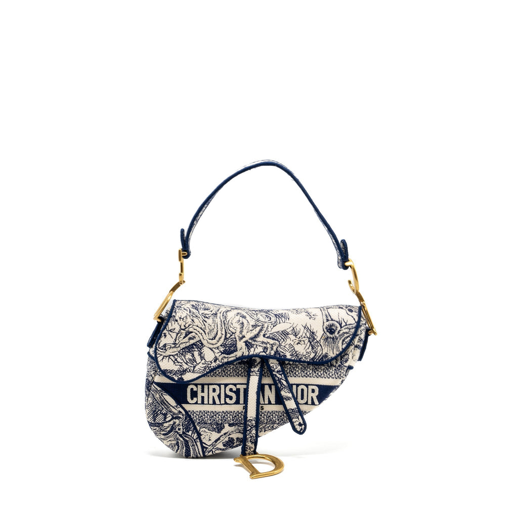 DIOR MEDIUM SADDLE BAG TOILE DE JOUY BLUE GHW
