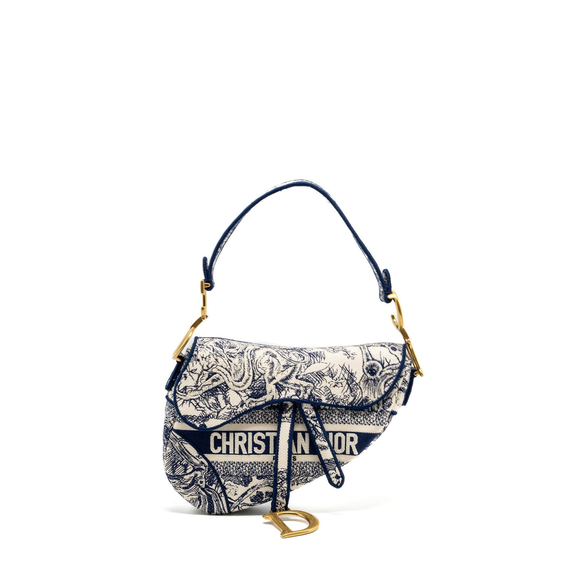 DIOR MEDIUM SADDLE BAG TOILE DE JOUY BLUE GHW