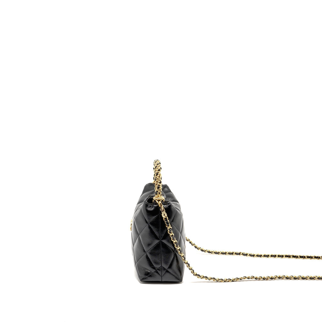 CHANEL 24B TWIST CHAIN TOP HANDLE HOBO LUNCH BOX BAG LAMBSKIN BLACK GHW (MICROCHIP)