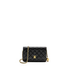 CHANEL PEARL CRUSH WALLET ON CHAIN LAMBSKIN BLACK GHW (MICROCHIP)