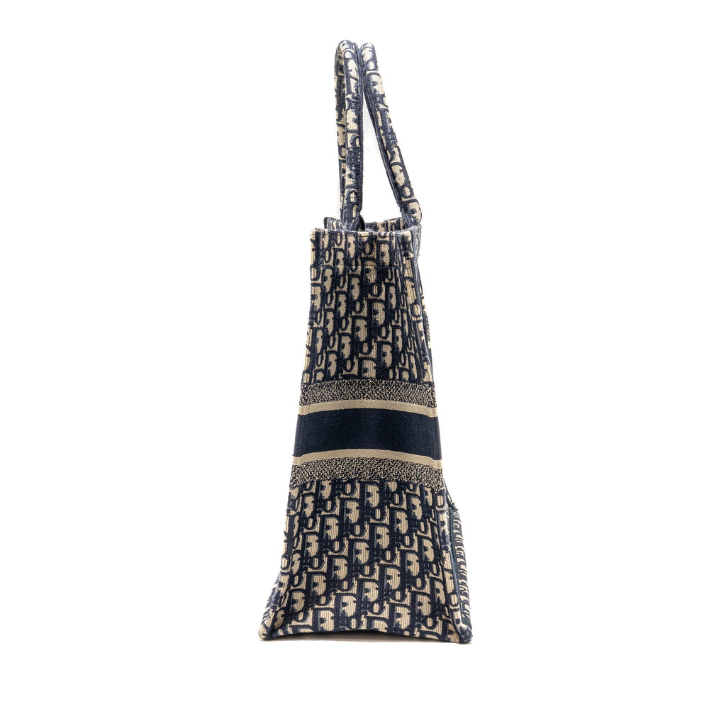 DIOR LARGE BOOK TOTE OBLIQUE EMBROIDERY ECRU/BLUE