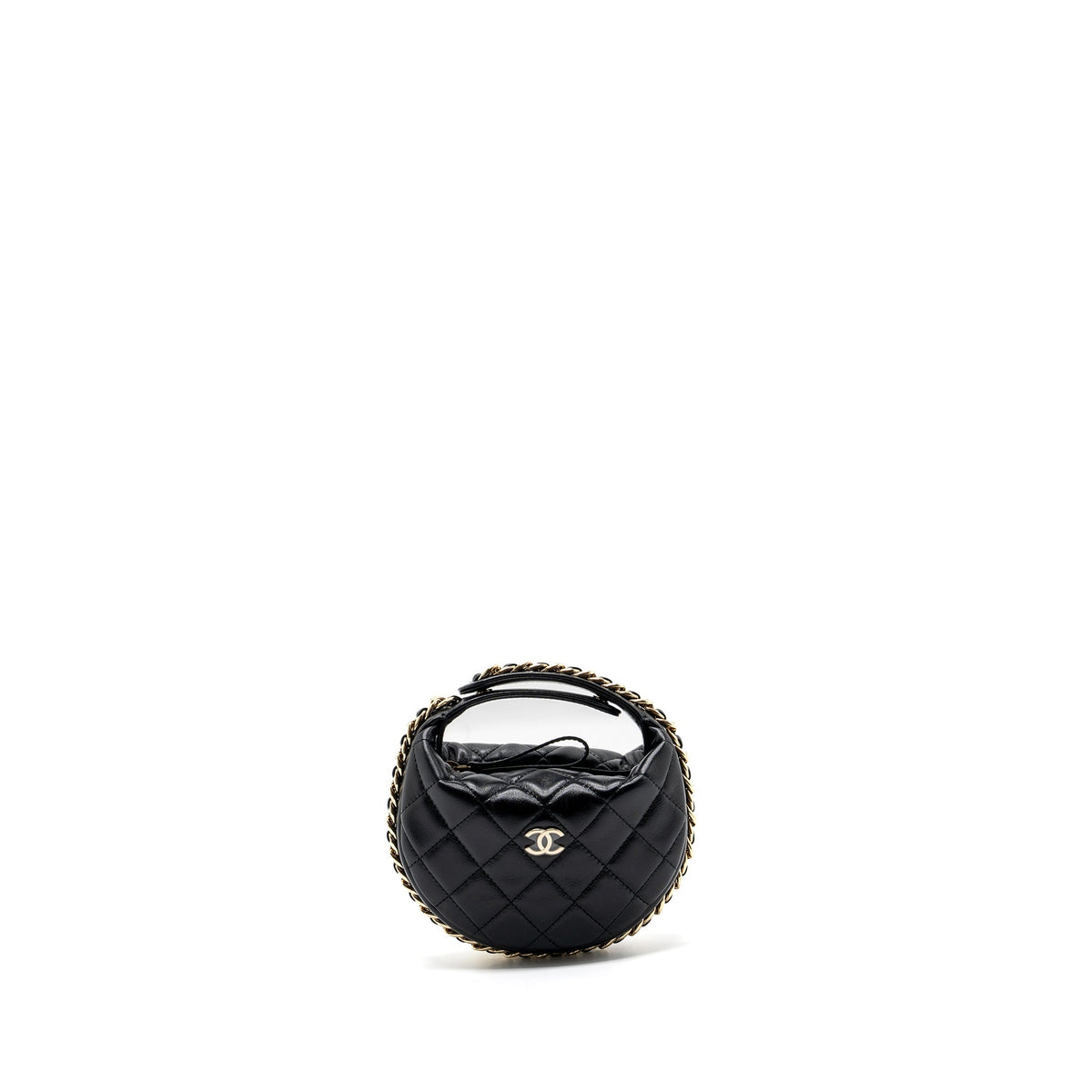 CHANEL 23C ROUND CLUTCH LAMBSKIN BLACK GHW (MICROCHIP)