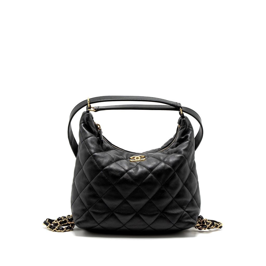 CHANEL 22B HOBO BAG LAMBSKIN BLACK BRUSHED GHW (MICROCHIP)