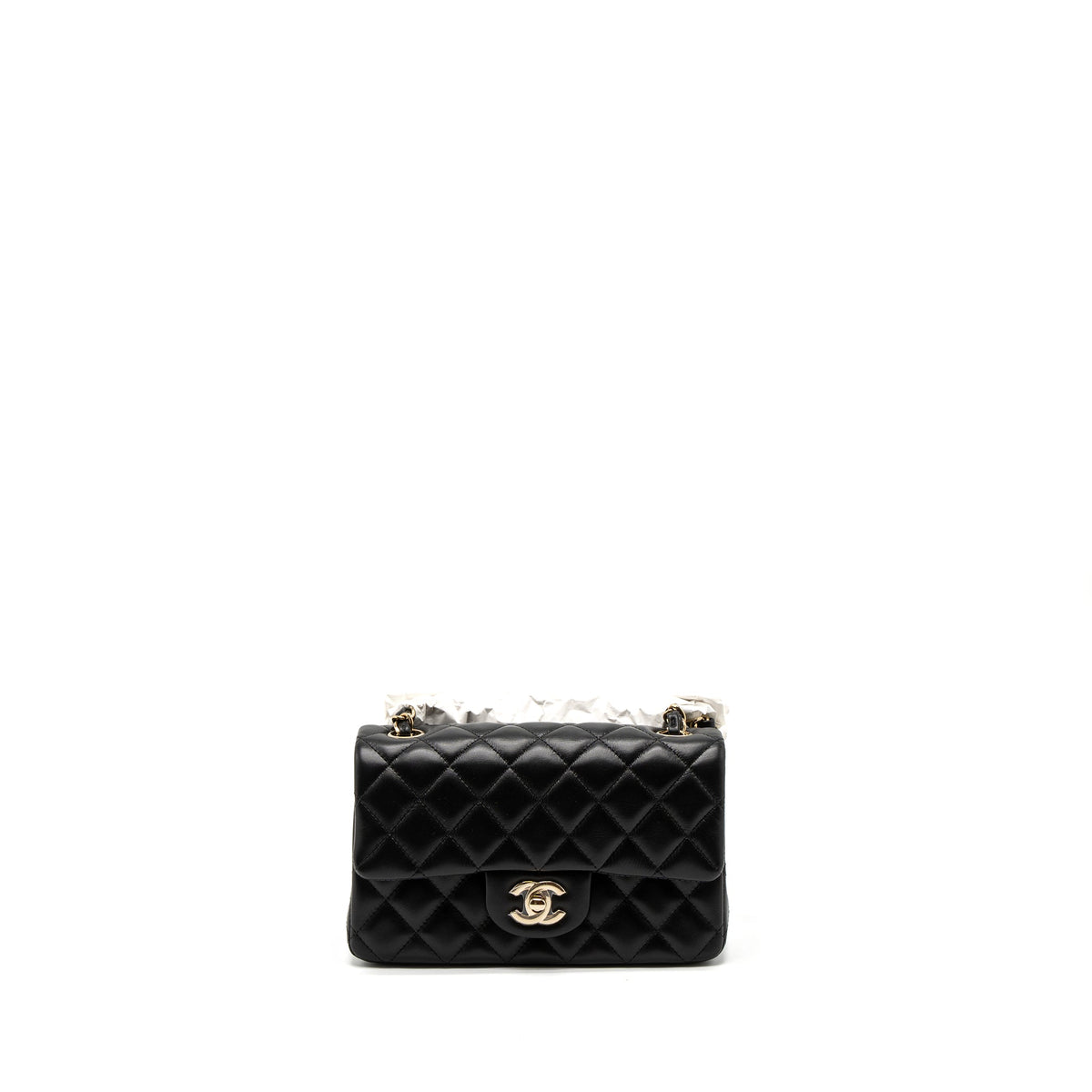 CHANEL MINI RECTANGULAR FLAP BAG LAMBSKIN BLACK LGHW (MICROCHIP)