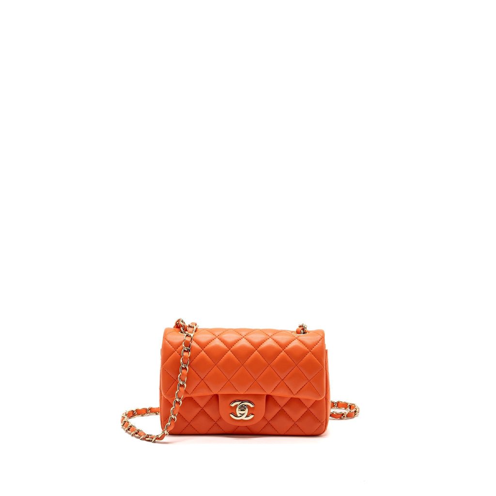 CHANEL MINI RECTANGULAR FLAP BAG LAMBSKIN ORANGE SHW
