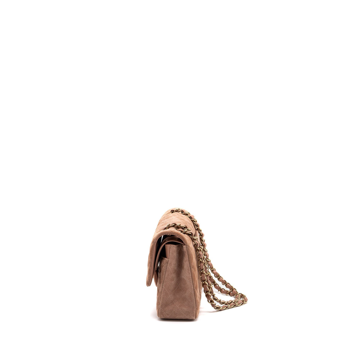 CHANEL MEDIUM CLASSIC DOUBLE FLAP BAG SUEDE LEATHER LIGHT BROWN LGHW (MICROCHIP )