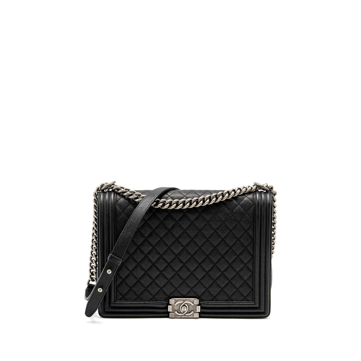 CHANEL MAXI BOY BAG CAVIAR BLACK RUTHENIUM HARDWARE