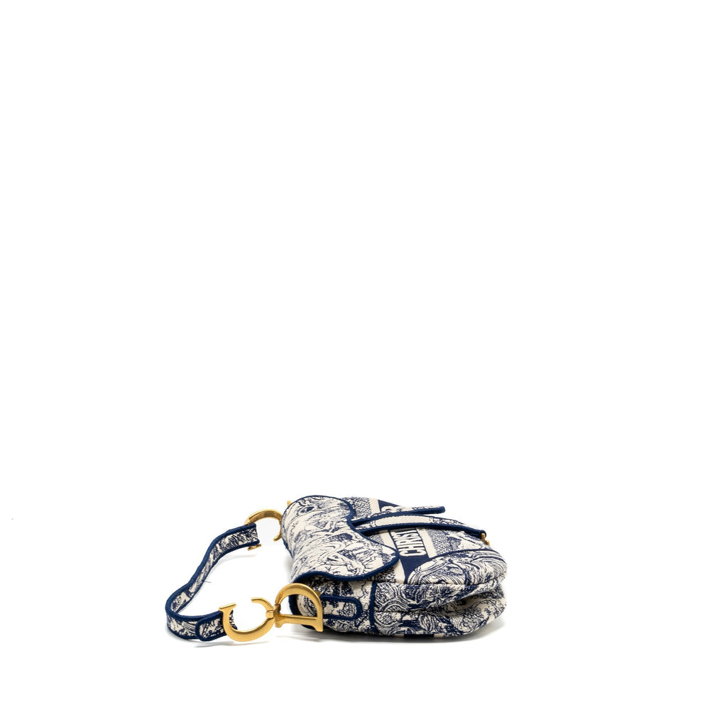 DIOR MEDIUM SADDLE BAG TOILE DE JOUY BLUE GHW