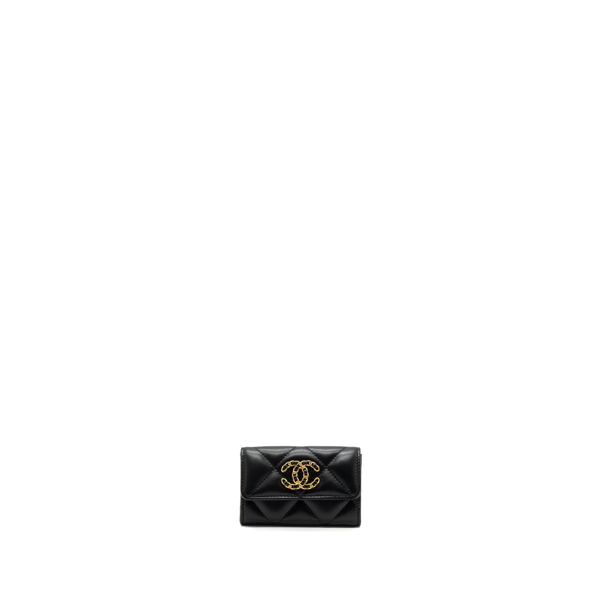CHANEL 19 FLAP CARD HOLDER LAMBSKIN BLACK GHW (MICROCHIP)