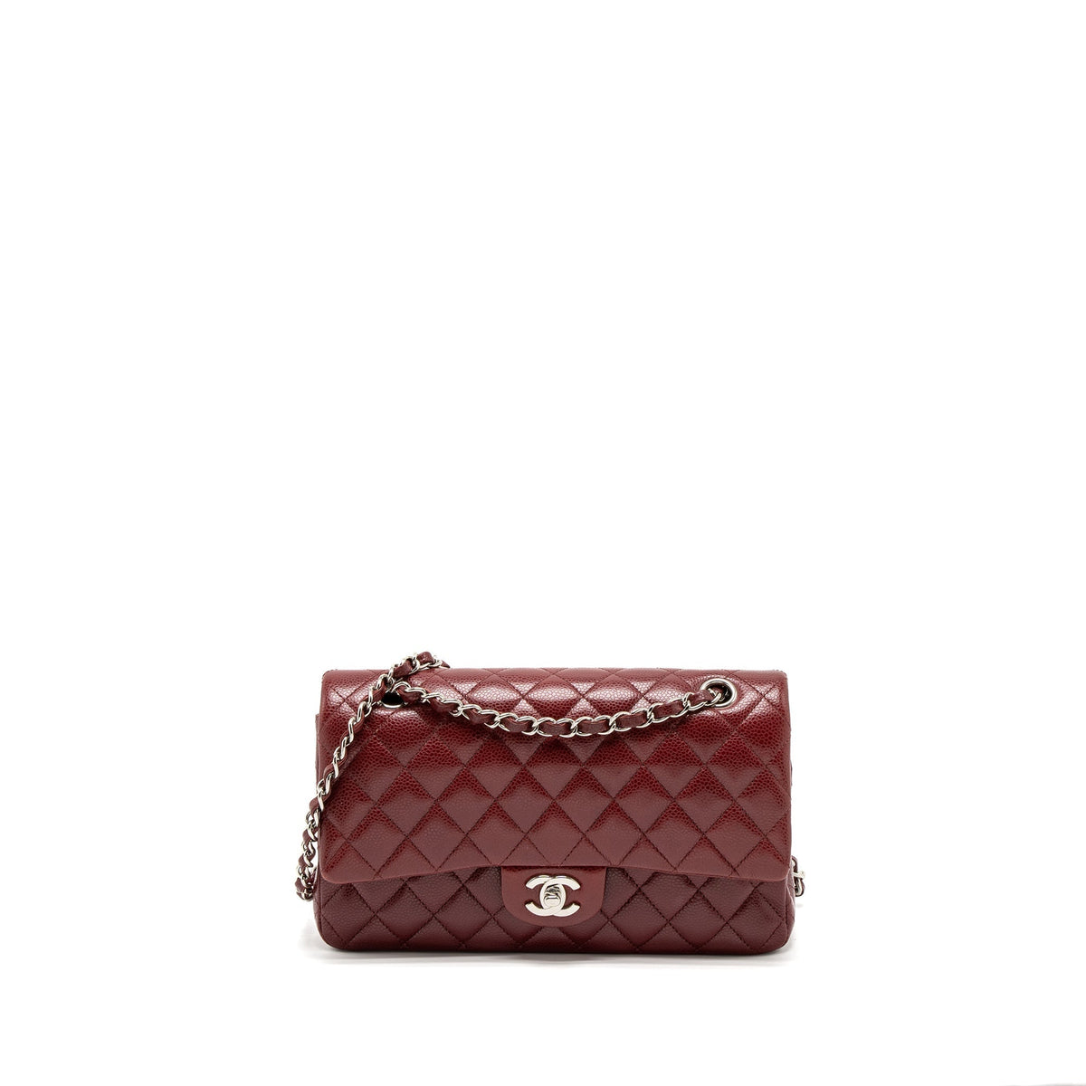 CHANEL MEDIUM CLASSIC DOUBLE FLAP BAG CAVIAR DARK RED SHW