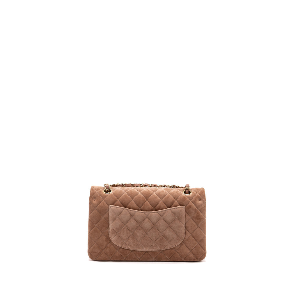 CHANEL MEDIUM CLASSIC DOUBLE FLAP BAG SUEDE LEATHER LIGHT BROWN LGHW (MICROCHIP )
